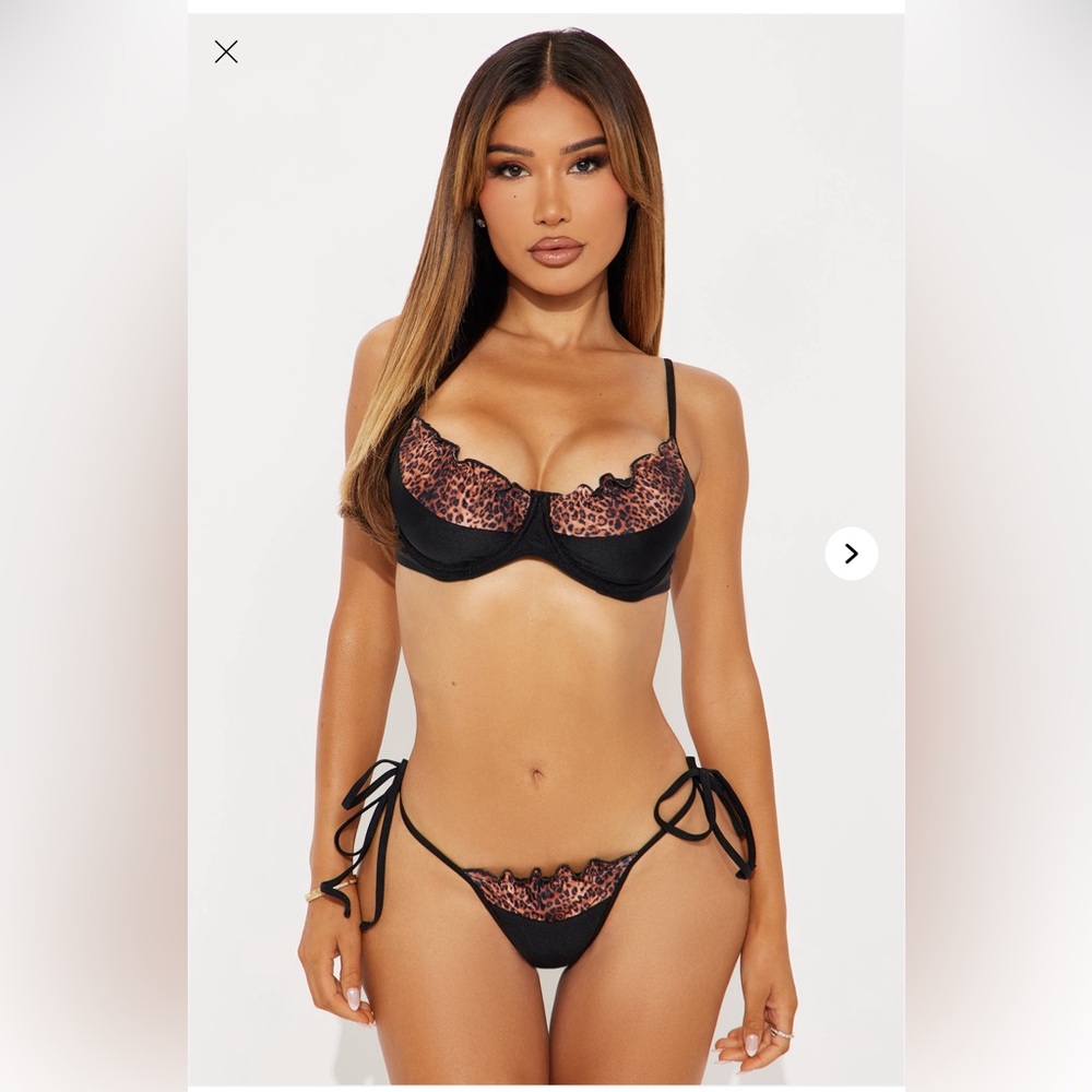 Fashion Nova Summer Heat Ruffle Underwire Thong 2 Piece Bikini Brown 🤎